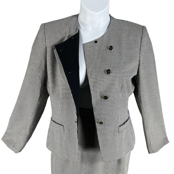 Kasper ASL Womens 8 Black White Houndstooth Blazer Skirt Set Power Suit Timeless - Picture 7 of 16